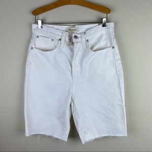 NWT Madewell High-Rise Bermuda  Denim Shorts in Tile White button fly